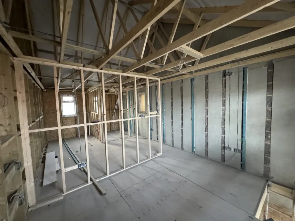 Internal timber partitions during construction of the Chelmsford link extension