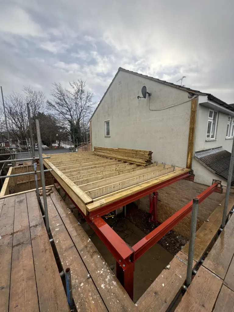 Steel ring beam installed above the retained garage for the Chelmsford link extension