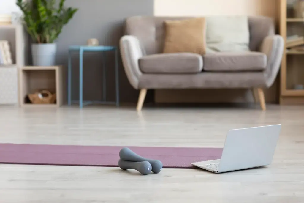 Exercise and yoga space with mats and natural light