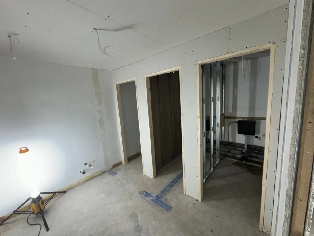 Metal partition framing and concealed cisterns during The Hawthorns School washroom refurbishment in Chelmsford