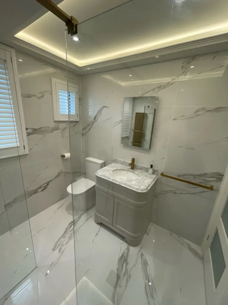 Wall-hung vanity unit and WC in modern bathroom installation Hutton Essex