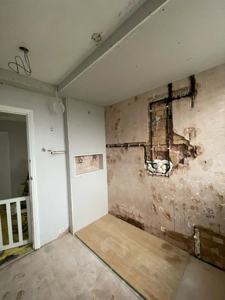 First fix plumbing during bathroom strip-out and renovation