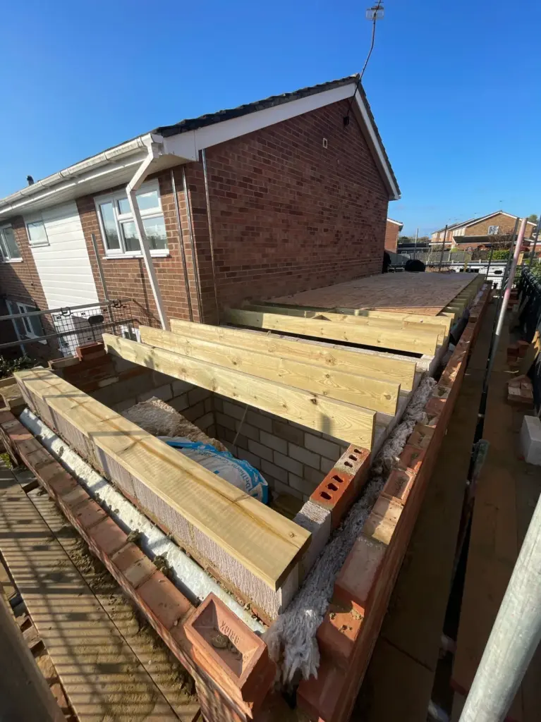Blockwork foundation stage during a double storey side extension in Kelvedon, Essex