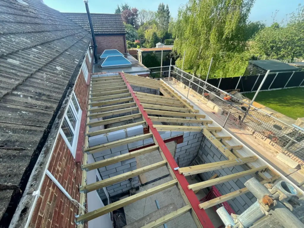 Marks tey extension rear sloped roof joists installed