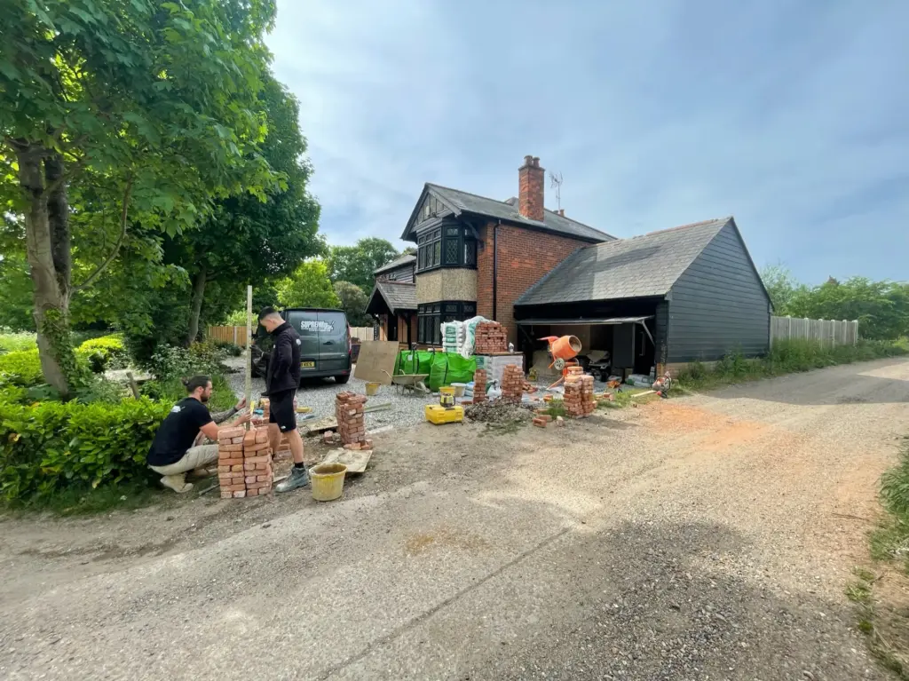 Brickwork construction underway at the new Rivenhall driveway entrance