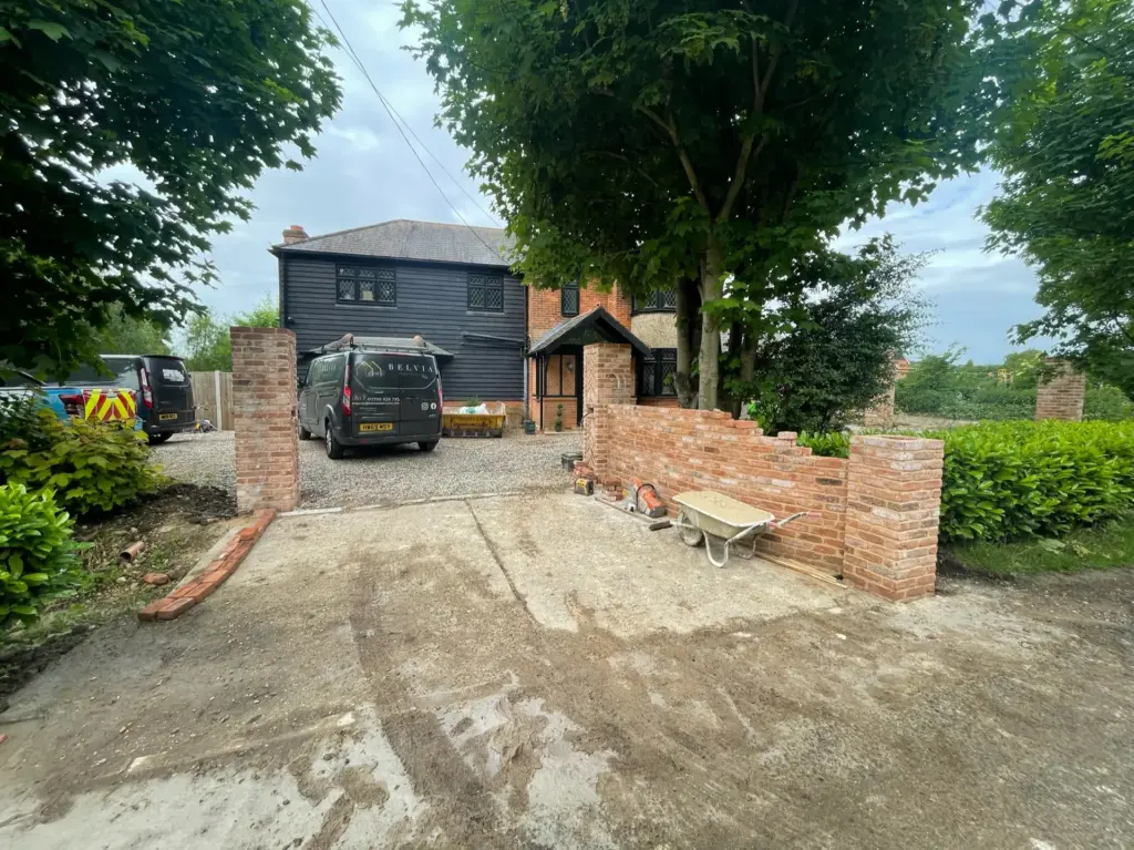 Driveway entrance piers and brickwork under construction in Rivenhall