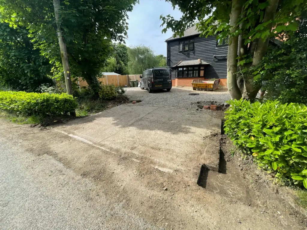 Front entrance preparation during the Rivenhall landscaping project