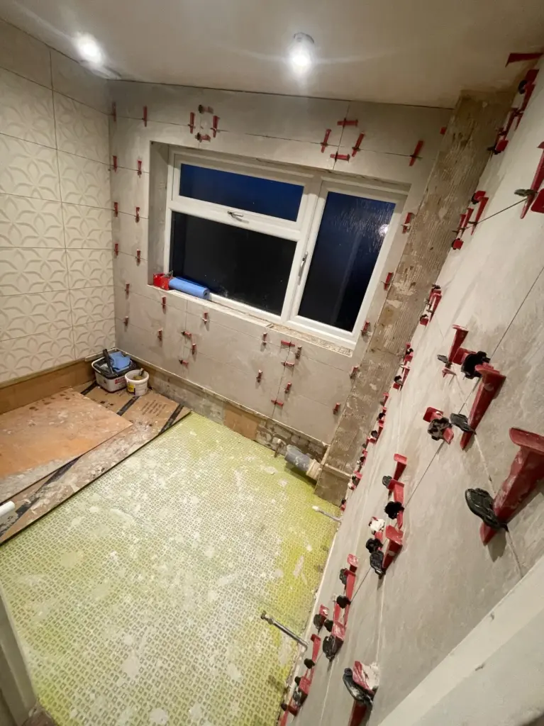 Shower area prepared during a bathroom refurbishment in Tiptree, Essex