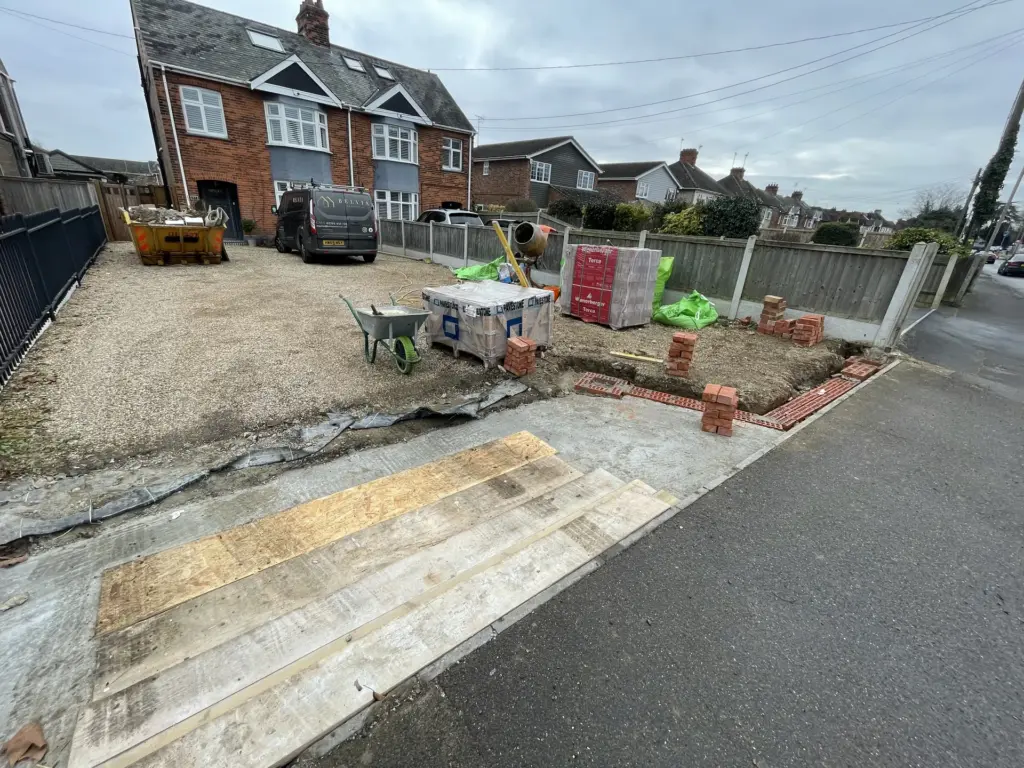 Driveway apron and entrance construction underway at the Witham property