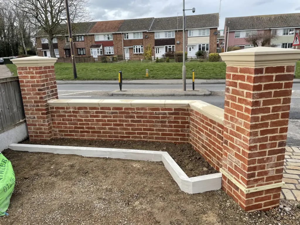 Brickwork and stone capping progressing at the Witham driveway entrance