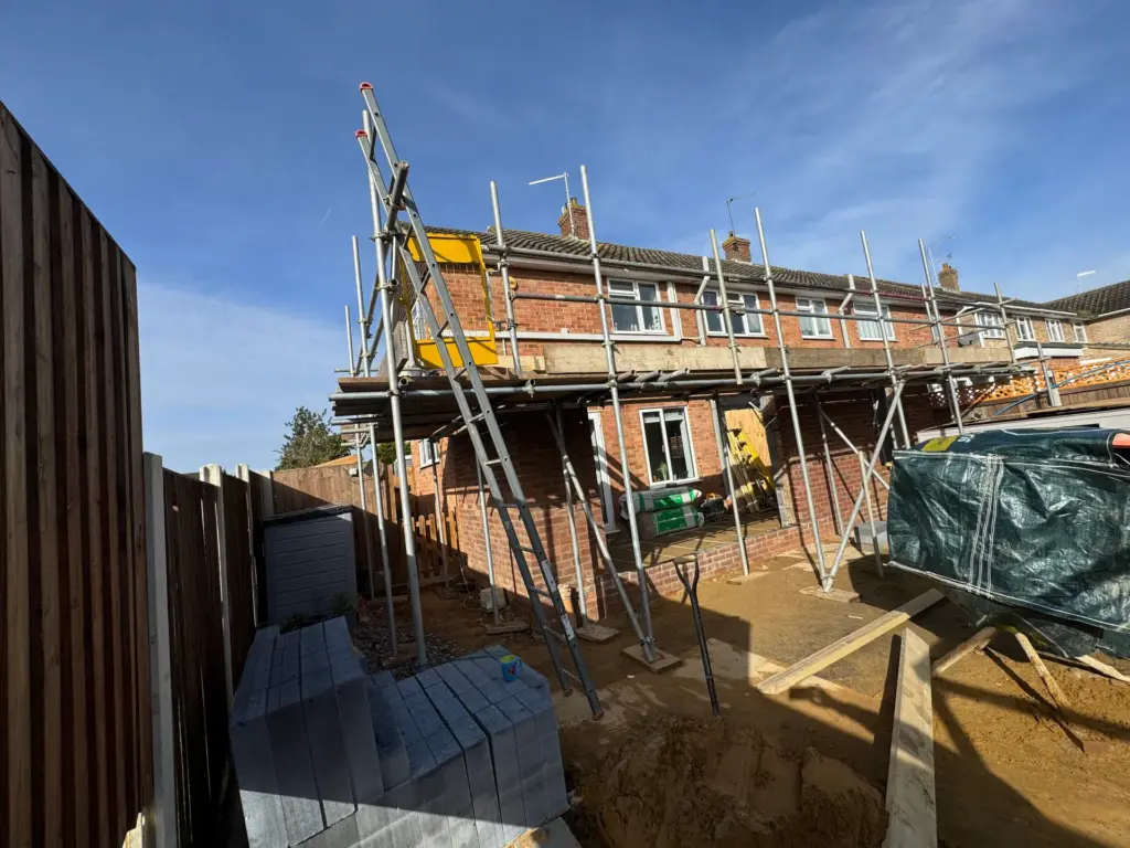 Full scaffold erected around the rear of the property during the Writtle extension project